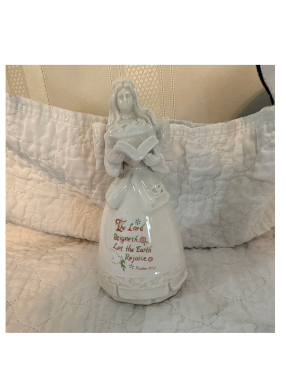 Ceramic Angel Statue with Psalm 97:1 Verse Religious Christian Figurine